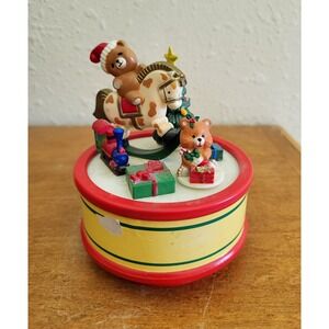 Vintage Christmas Bears Horse Gifts Train Music Box Turns - Plays Jingle Bells